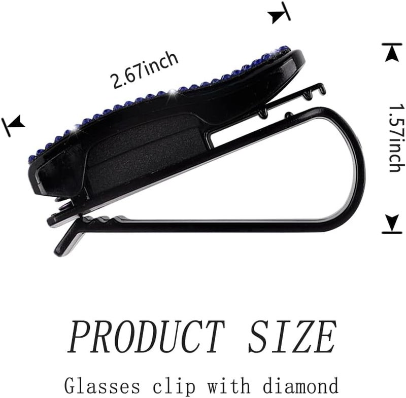 Turcee Set of 2 Bling Rhinestone Car Sun Visor Glasses Holders with Anti-Scratch Sponge,Car Decoration for Women Girls,Ticket Card Clip Visor Organizer,Universal Rhinestone Car Accessories (Jewel Blue) - Image 2